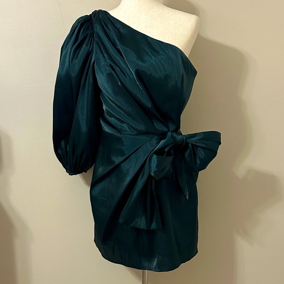 Lovers + Friends Womens Kennedy One Shoulder Mini Dress in Emerald Sz Large - Picture 4 of 13